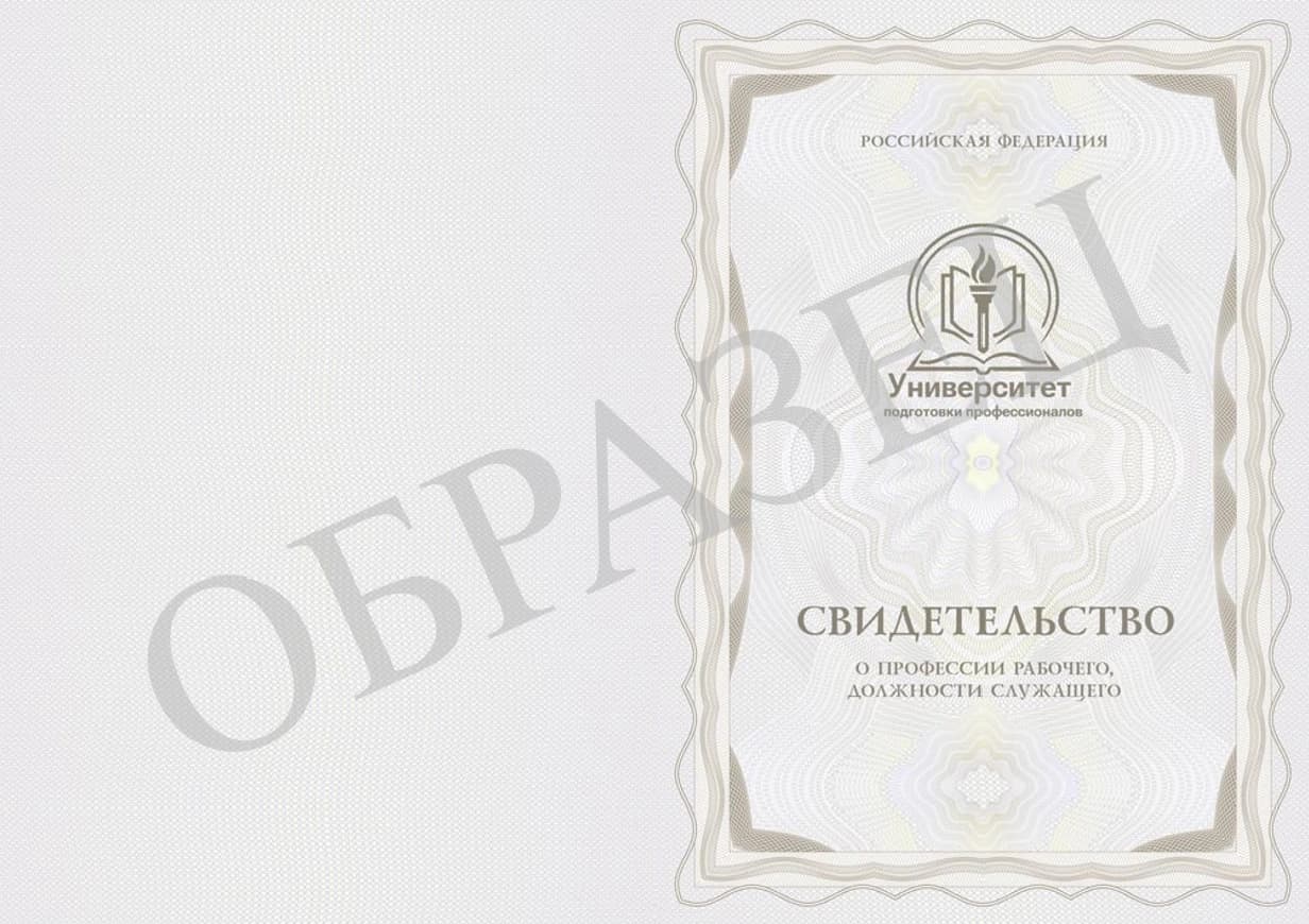 Образец Свидетельство о профессии рабочего, должности служащего 1